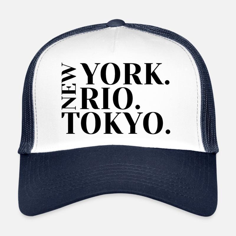 New York - Rio - Tokyo Städtereise - Trucker Cap - Weiß/Navy