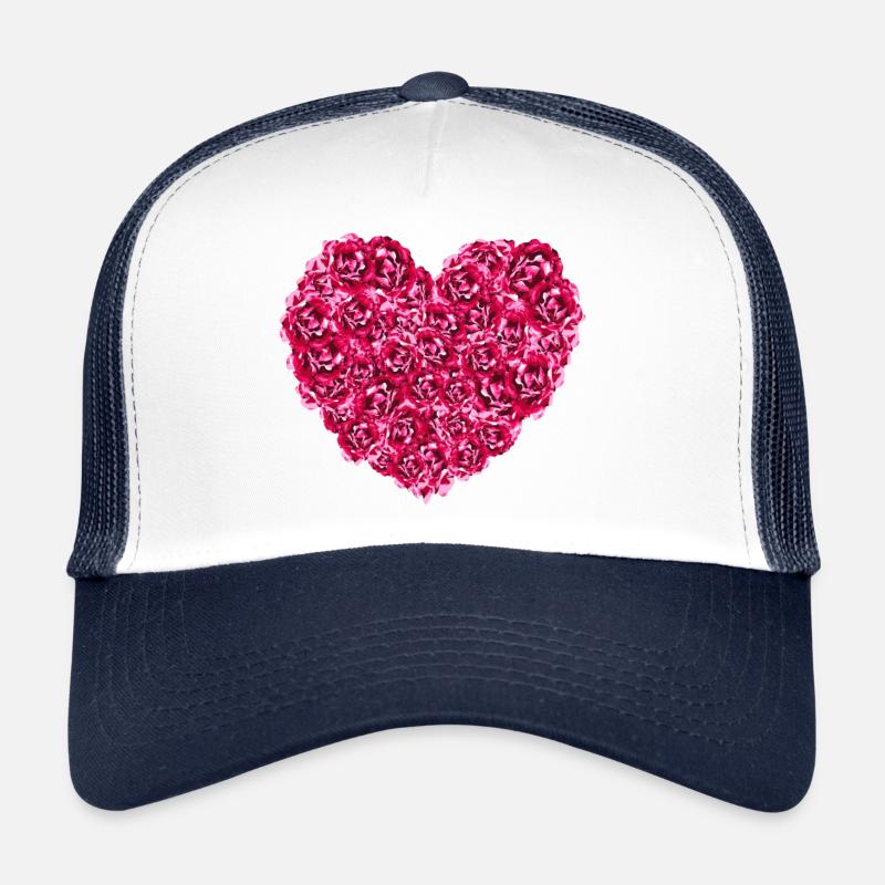 Pinkes Rosen Herz - Trucker Cap - Weiß/Navy