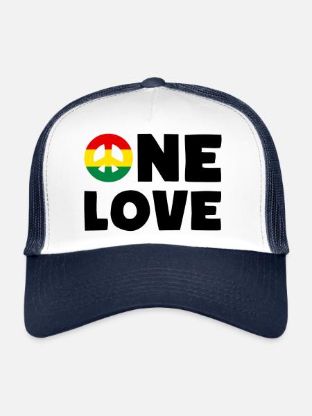 ONE LOVE Peace Jamaica Reggae Rastafari - Casquette trucker  - blanc/marine - Devant