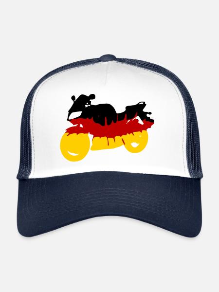 Motorcycle Germany Flag Biker Motorcyclist - Trucker Cap - white/navy - Front