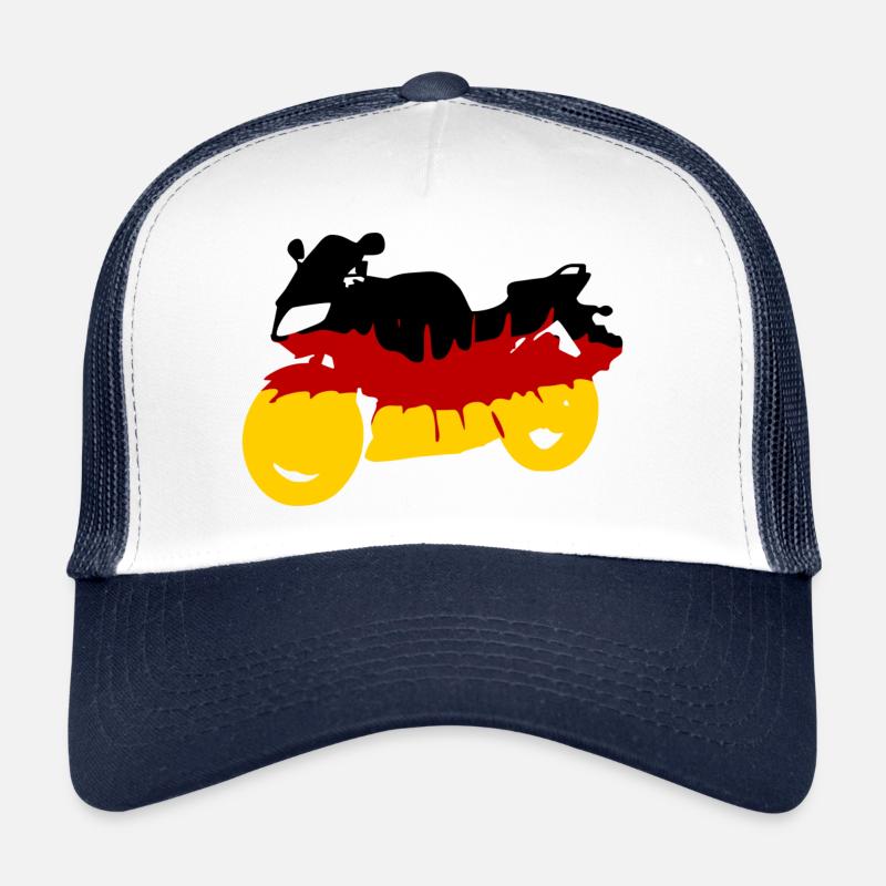 Motorrad Deutschland Flagge Biker Motorradfahrer - Trucker Cap - Weiß/Navy