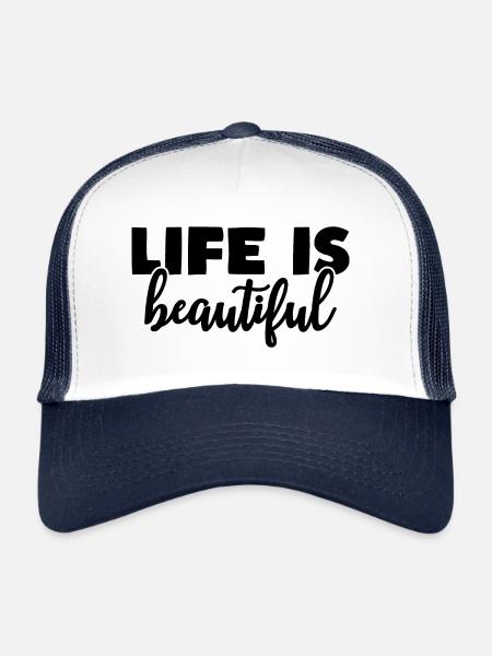 La vie est belle motivation citation de vie - Casquette trucker  - blanc/marine - Devant