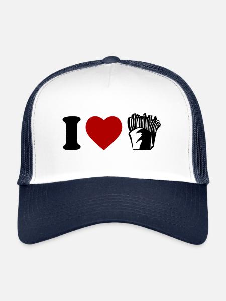J’adore les pommes frites amoureux des frites - Casquette trucker  - blanc/marine - Devant