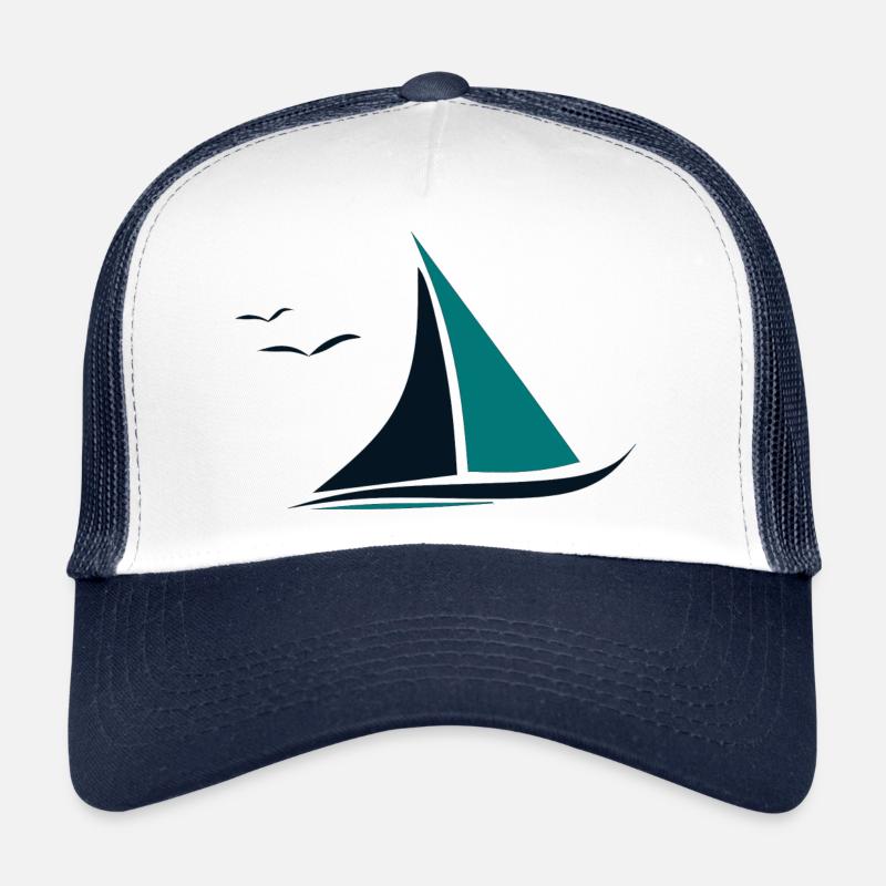 Segelboot, Möwen,Meer, Segeln - Trucker Cap - Weiß/Navy