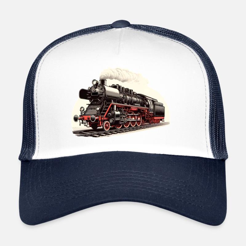 Illustration einer klassischen Dampflok - Trucker Cap - Weiß/Navy