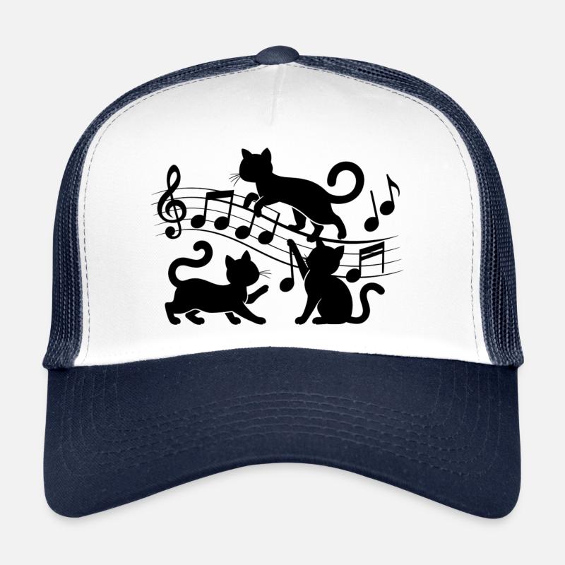 Schwarze Katzen Muster spielen mit Musiknote - Trucker Cap - Weiß/Navy