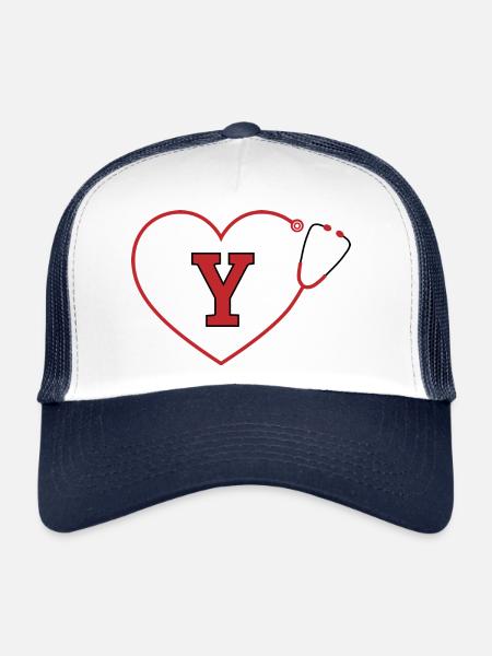 Lettre y stéthoscope - Casquette trucker  - blanc/marine - Devant