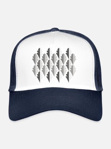 Élégant motif de feuilles dans les tons de gris - Casquette trucker  - blanc/marine - Devant