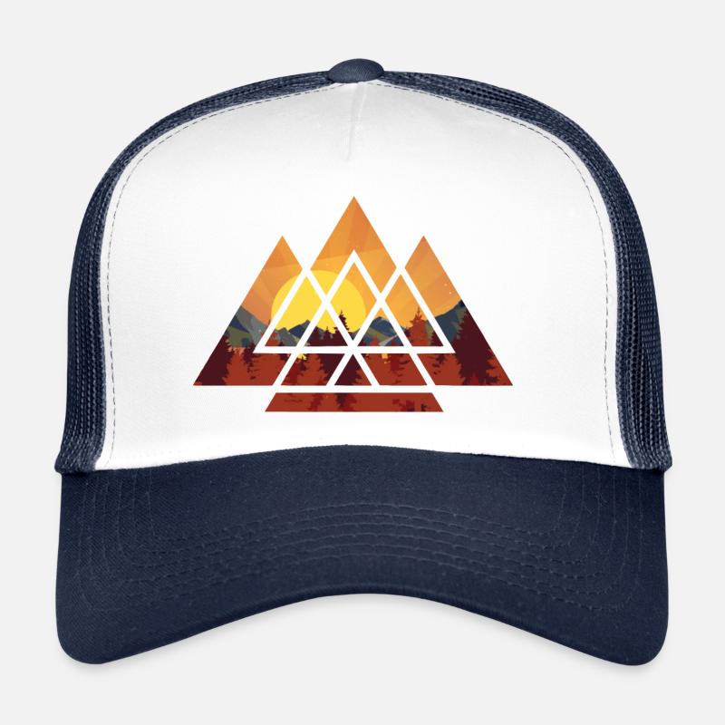 Coucher de soleil - Géométrique - Randonnée - Montagnes - Camping Casquette trucker 