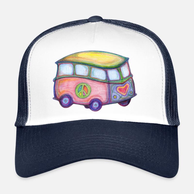 Bus Love Peace Hippie Trucker Cap