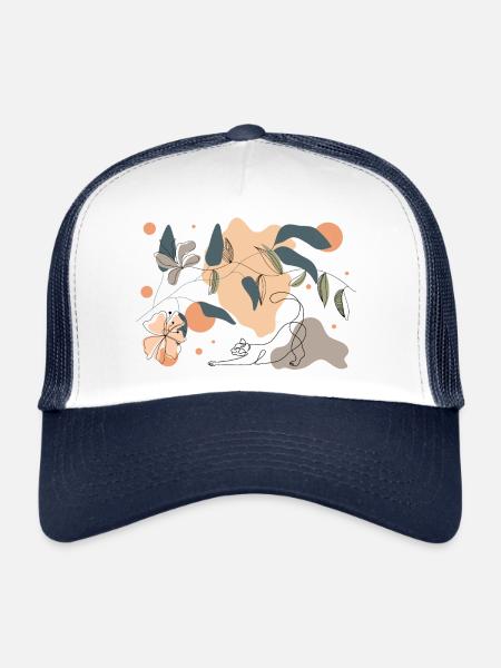 Spring, Cat and Flowers - Trucker Cap - white/navy