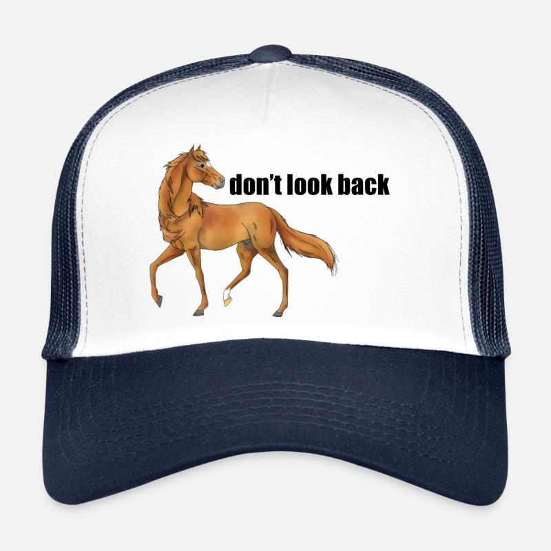 Pferd Schriftzug "don't look back" - dunkel - Trucker Cap - Weiß/Navy