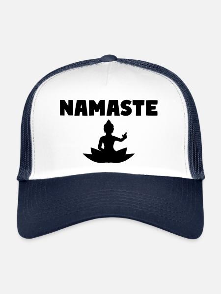 NAMASTE Doigt d’honneur Bouddha Yoga Humour - Casquette trucker  - blanc/marine - Devant