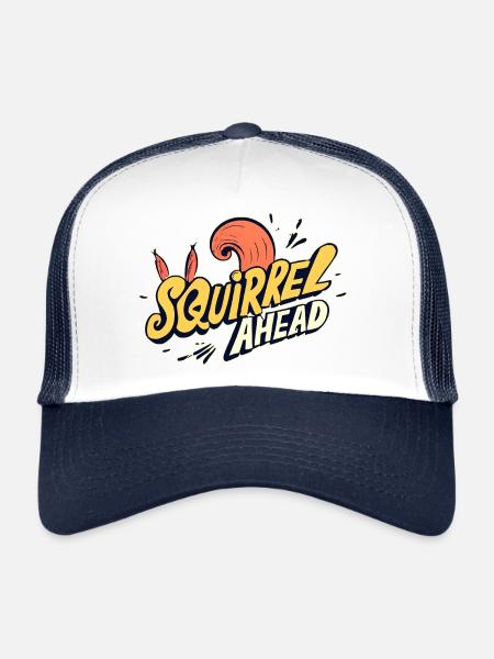 "squirrel ahead" text logo, fun - Trucker Cap - white/navy - Front