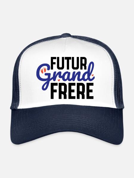 Futur grand frère - annonce futur grand frère - Casquette trucker  - blanc/marine - Devant