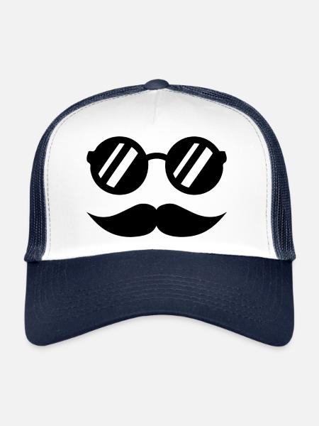 moustache - Casquette trucker  - blanc/marine - Devant