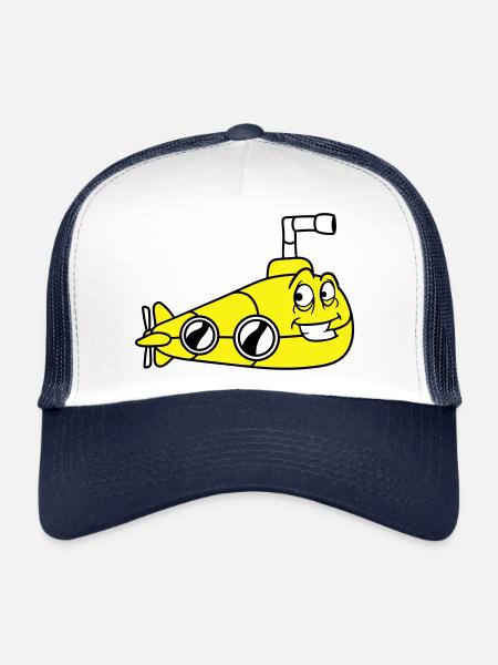 Funny Submarine with Face Smiles Comic Cartoon - Trucker Cap - white/navy - Front