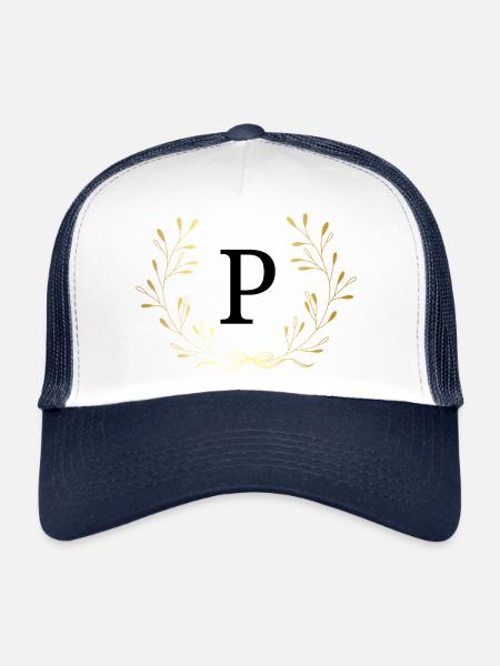 Letter p Gold Floral Crown - Trucker Cap - white/navy - Front