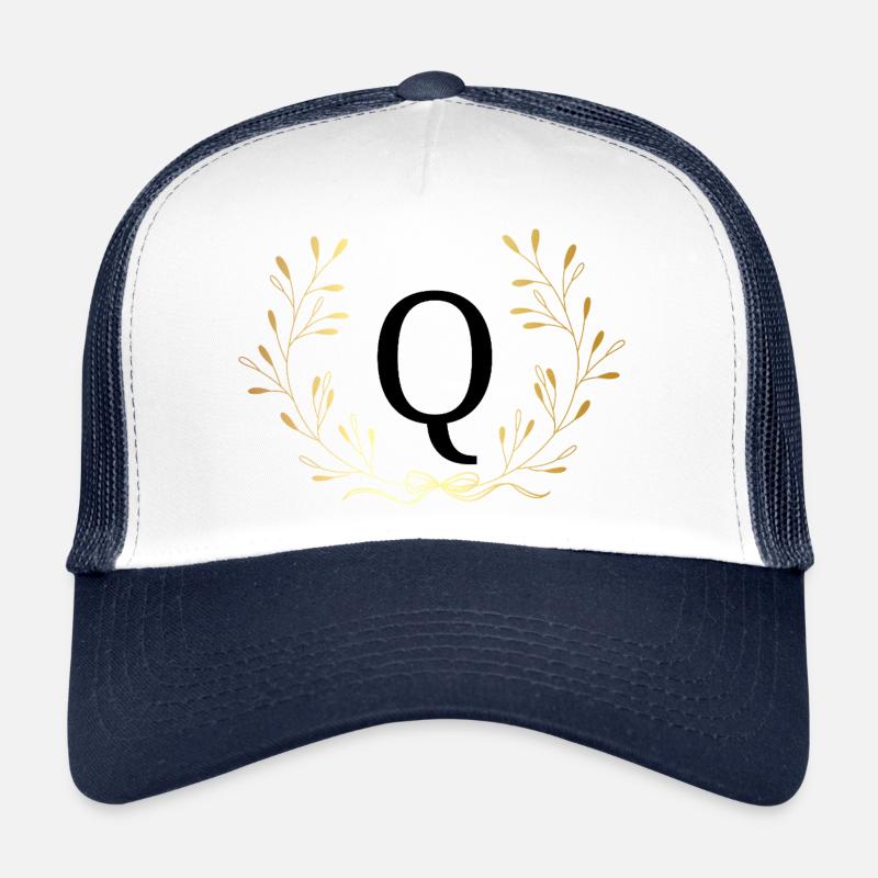 Lettre q couronne Floral doré Casquette trucker 