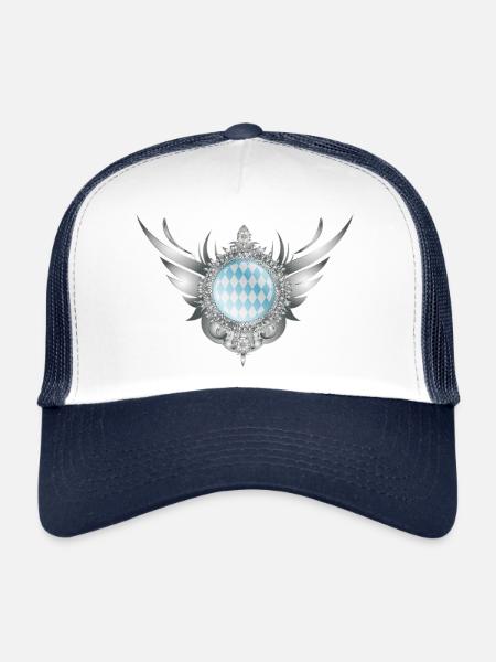 Écusson d’aile en argent avec motif en losange - Casquette trucker  - blanc/marine - Devant