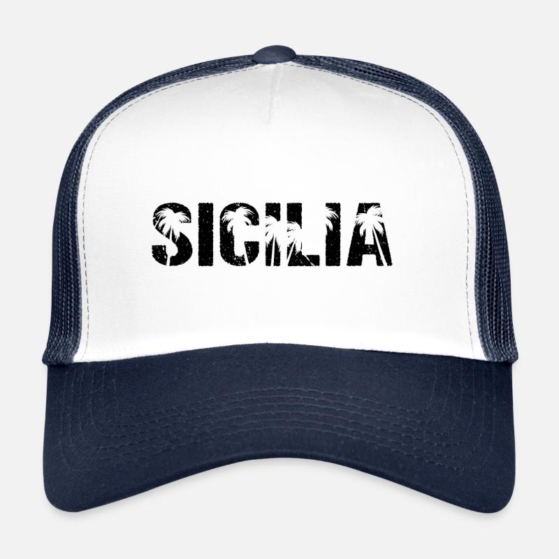 Sicilia Palmen Insel Sizilien - Trucker Cap - Weiß/Navy