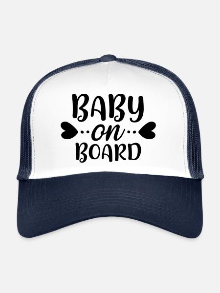 Bébé à bord 01 - Casquette trucker  - blanc/marine - Devant