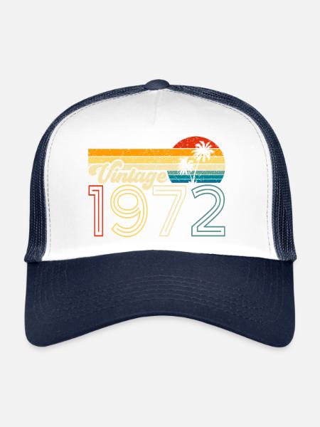 Vintage 70s design with retro palm trees - Trucker Cap - white/navy - Front