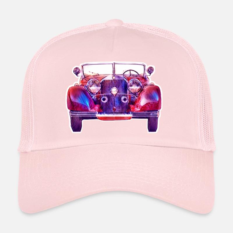 Voiture classique rouge-bleu Casquette trucker 