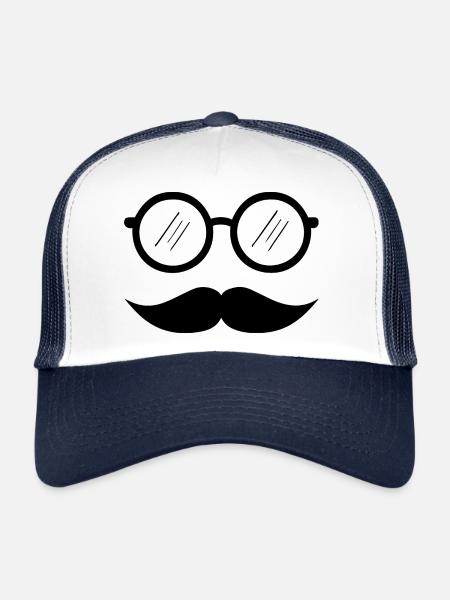 moustache - Casquette trucker  - blanc/marine - Devant