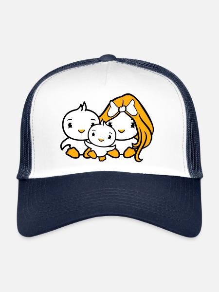 3 oiseaux Famille Parents Maman Papa Trois Enfant Bébé - Casquette trucker  - blanc/marine - Devant