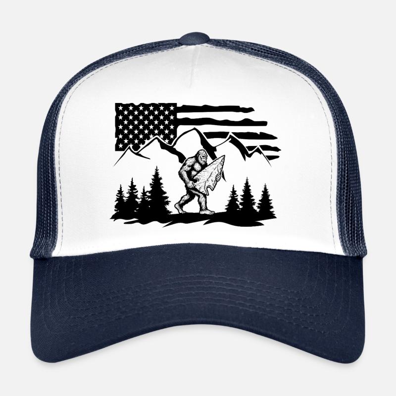 Bigfoot Arrowhead Feuerstein US Flagge Trucker Cap