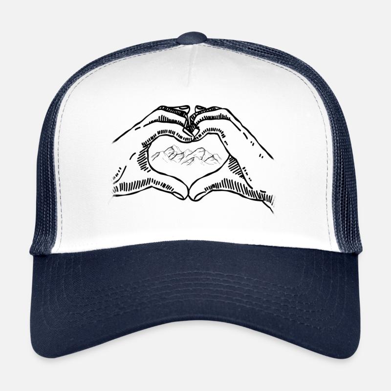 Herzhände und Berge - Trucker Cap - Weiß/Navy
