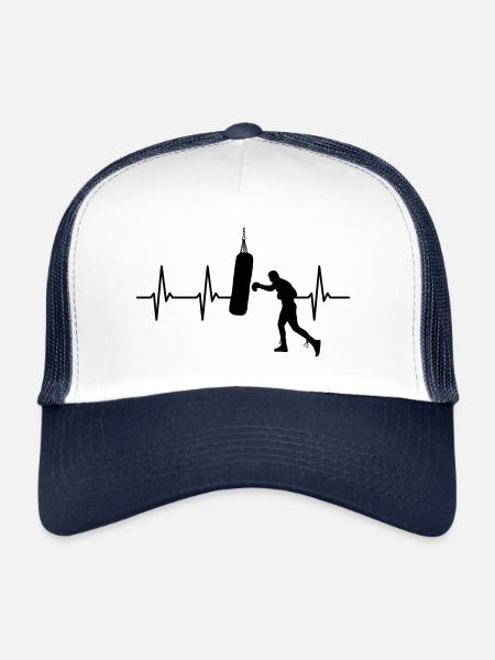 Herzschlag Boxer Boxsack Boxing Puls Heartbeat - Trucker Cap - Weiß/Navy - Vorne