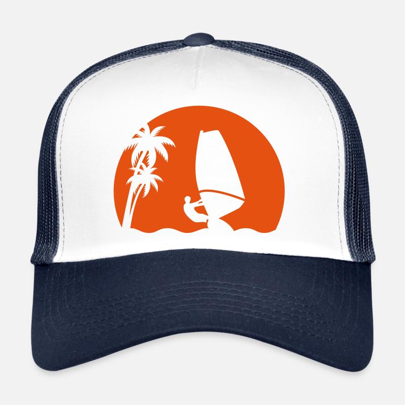Vagues de la mer à voile soleil surf Board Palms - Casquette trucker  - blanc/marine