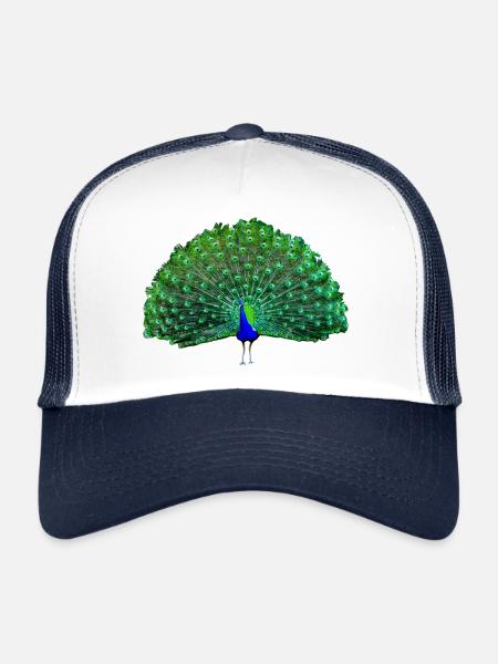 Vert paon, bleu - Casquette trucker  - blanc/marine - Devant