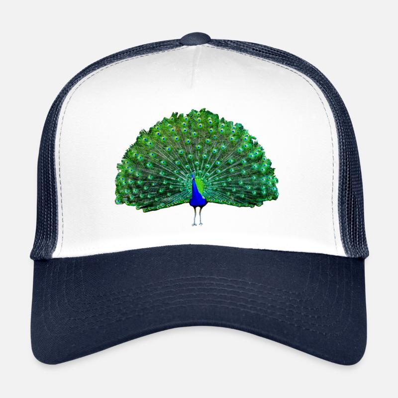 Vert paon, bleu - Casquette trucker  - blanc/marine