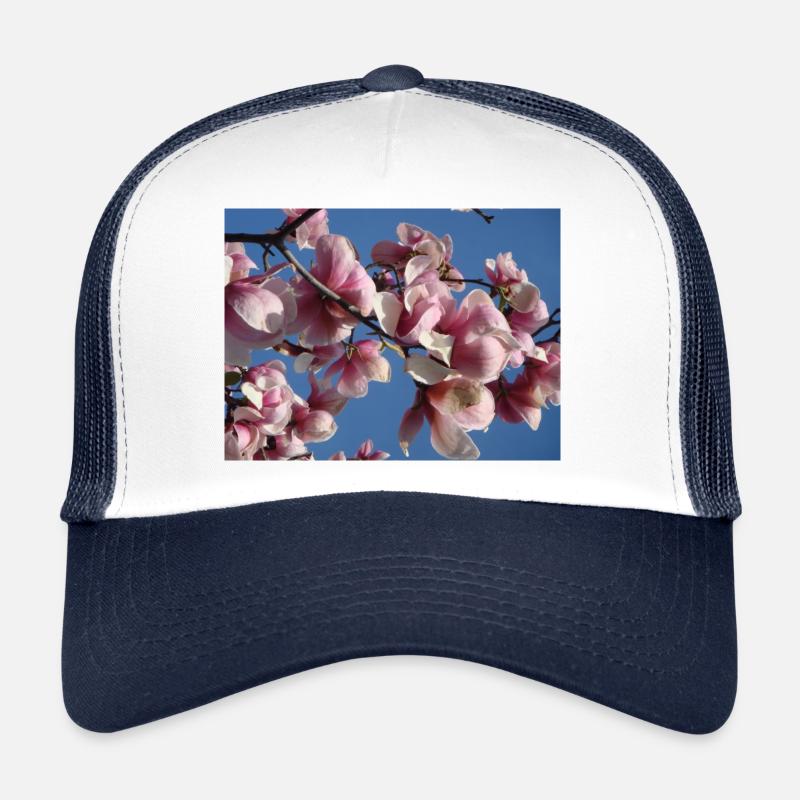 Rosa Magnolienzweige im Frühling - Trucker Cap - Weiß/Navy