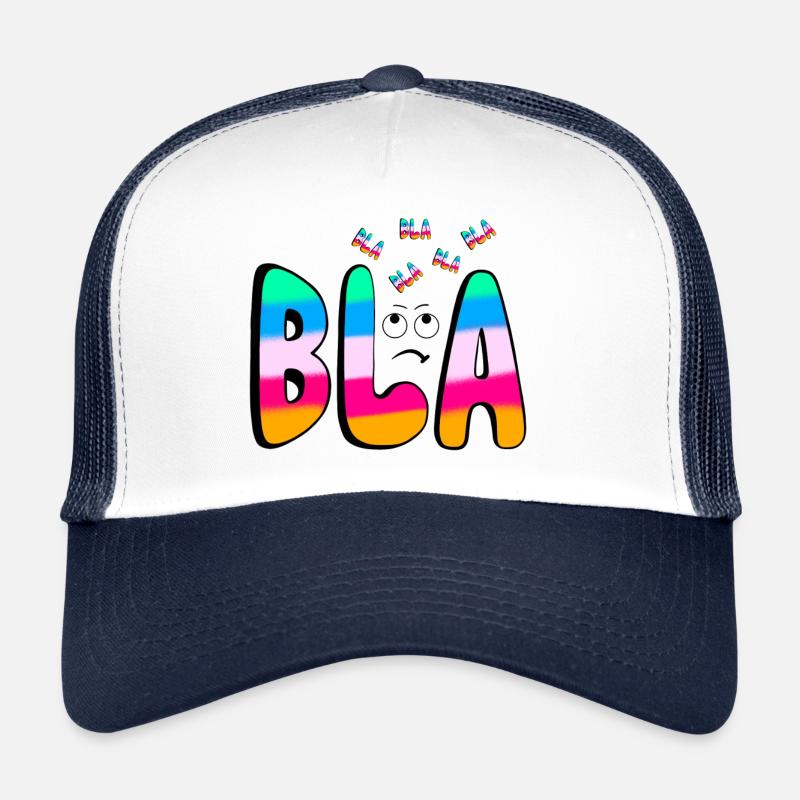 BLAH BLA BLA Rainbow font on black - Trucker Cap - white/navy