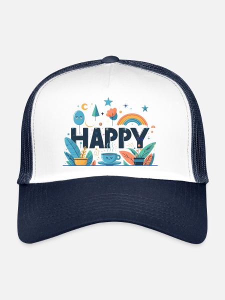 Happy - Trucker Cap - Weiß/Navy - Vorne
