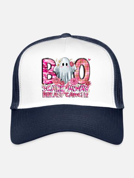 Boo Scare Away Cancer du sein - Casquette trucker  - blanc/marine - Devant