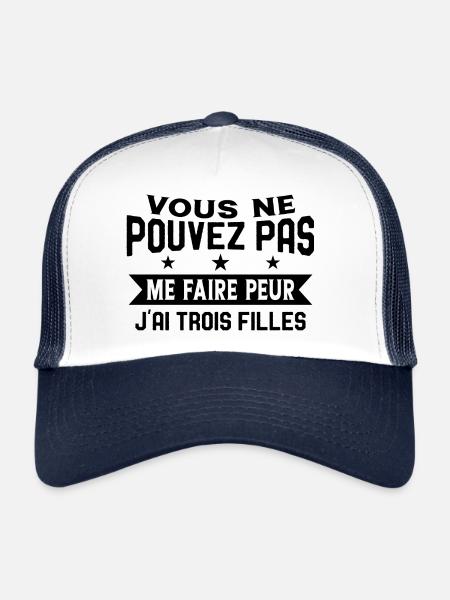 Drôle Papa J'Ai Trois Filles Meilleur Papa Cadeau - Casquette trucker  - blanc/marine - Devant