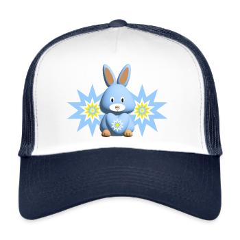 Sterne in Hellblau mit süßem Hase. - Trucker Cap - Weiß/Navy - Vorne