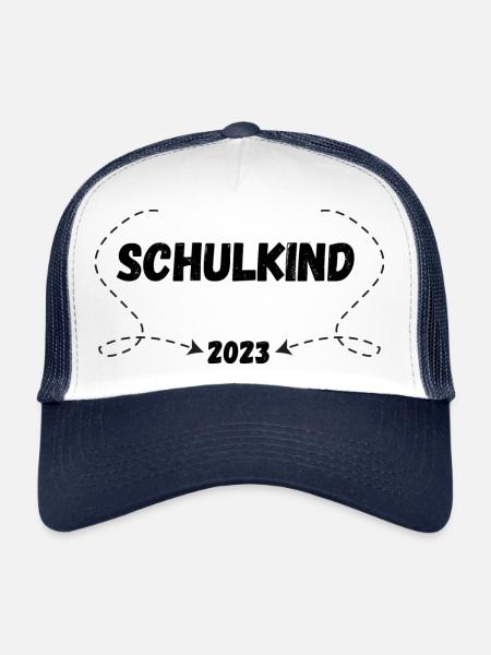 Schulkind 2023 - Erster Schultag - Einschulung - Trucker Cap - Weiß/Navy - Vorne