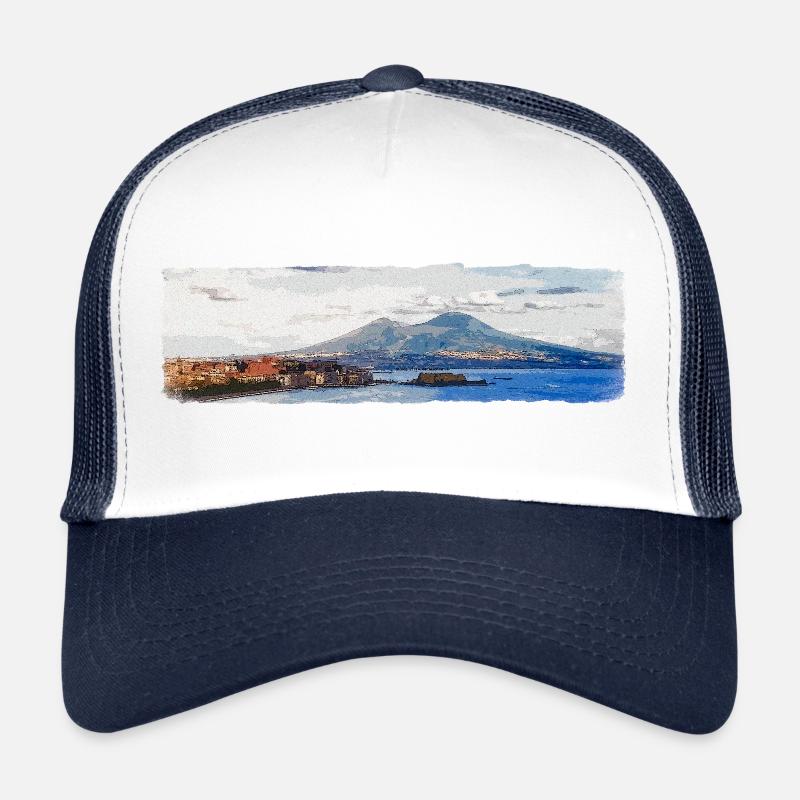 Neapel, Vesuv und Castel dell'Ovo - Trucker Cap - Weiß/Navy
