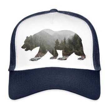 Ours avec forêt en arrière-plan - Casquette trucker  - blanc/marine - Devant