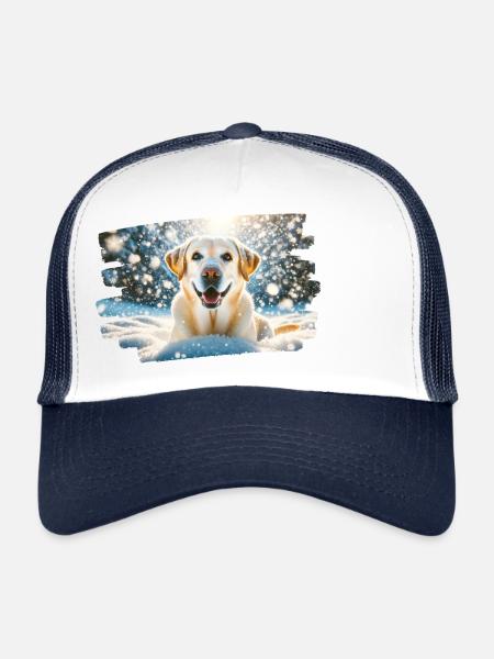 Happy Labrador in Winter Snow - Trucker Cap - white/navy - Front
