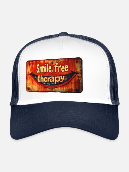 Thérapie sans sourire - Casquette trucker  - blanc/marine - Devant