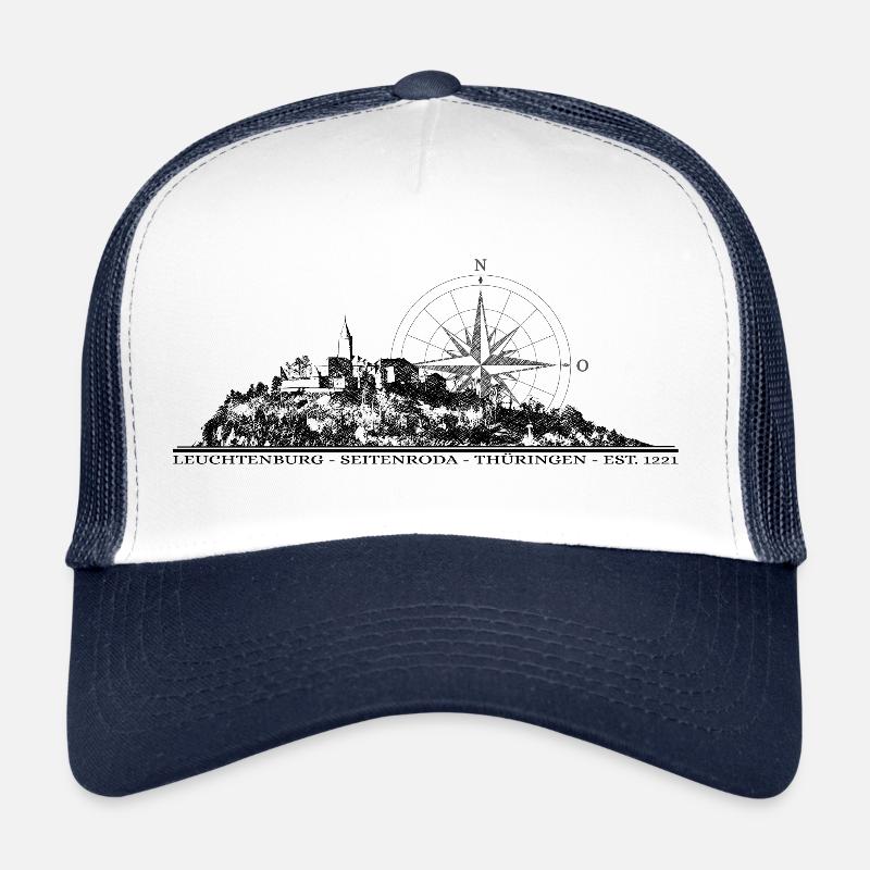 Ostthüringen Merch - Leuchtenburg Kompass - Trucker Cap - Weiß/Navy