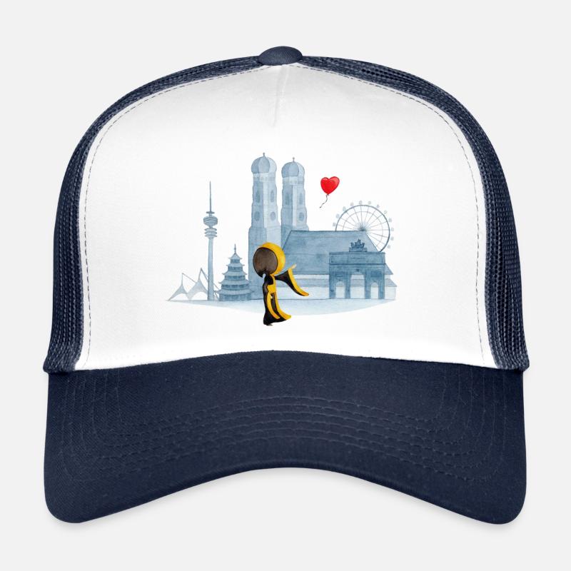 Skyline München mit Münchner Kindl und Herz - Trucker Cap - Weiß/Navy