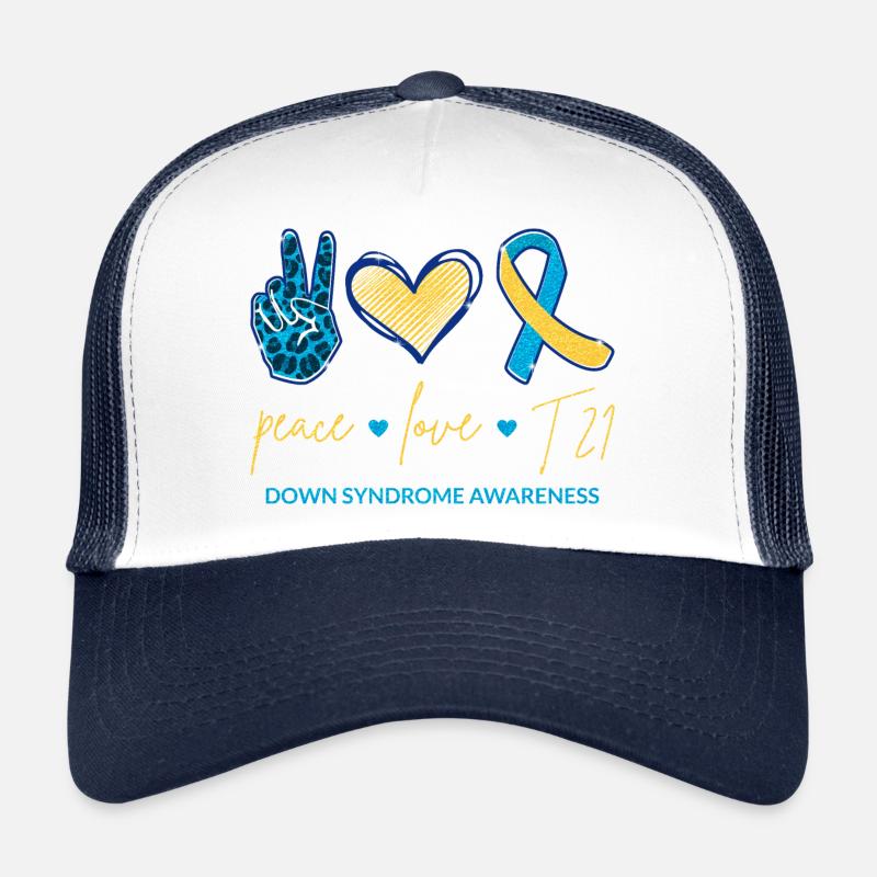 Peace Love T21 - Down-Syndrom Bewusstsein I - Trucker Cap - Weiß/Navy